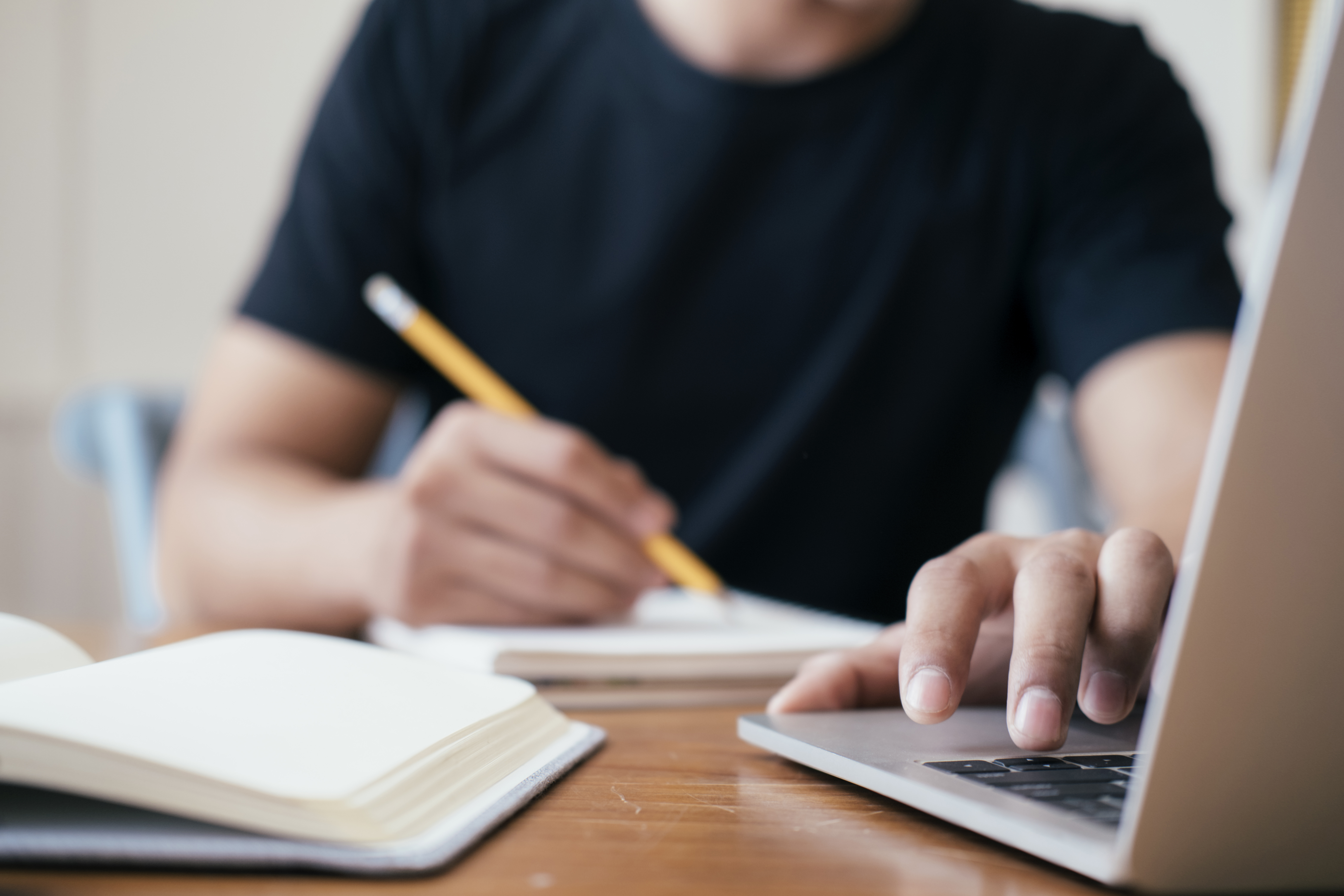 Man studying on a laptop